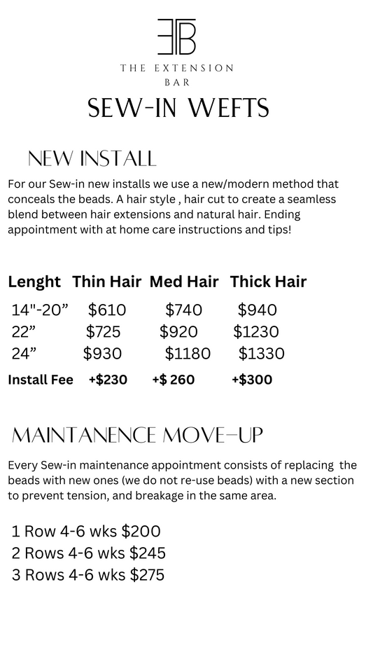 Sew-In Wefts Price List